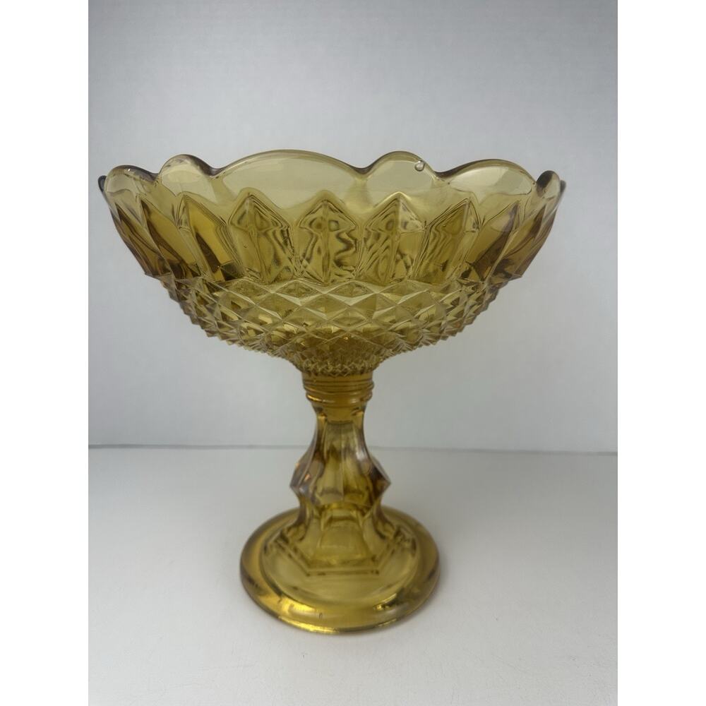 EAPG Adams Glass Thousand Eye Aka Three Knob Amber Compote 10” X 10”